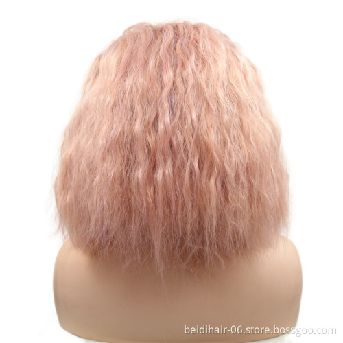Lace Front Wavy Pink Color Synthetic Hair Wigs Short Bob